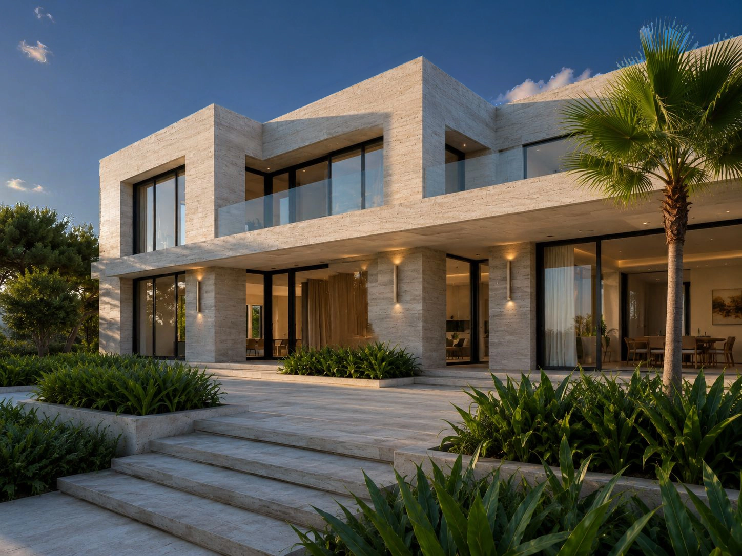 Stone cladding for villa facade and outdoor wall by X4 Design and Build